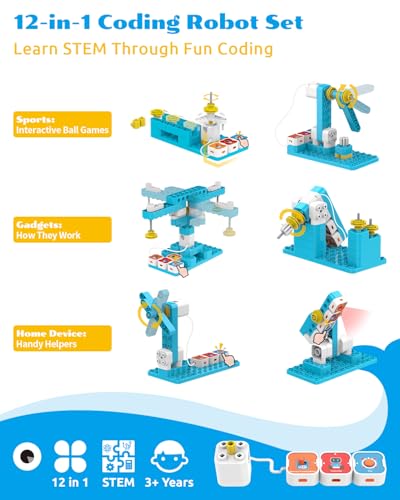 A3 12-in-1 STEM Blocks Coding Robot Kit for Kids, 61-Piece Educational Building Set with Interactive Storytelling, Ideal Toy Gift for Boys & Girls Ages 3-6