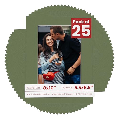 Pack of 25 Acid Free 8x10 Mats Bevel Cut for 5.5x8.5 Photos (25 Count)
