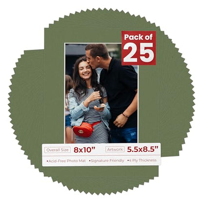 Pack of 25 Acid Free 8x10 Mats Bevel Cut for 5.5x8.5 Photos (25 Count)