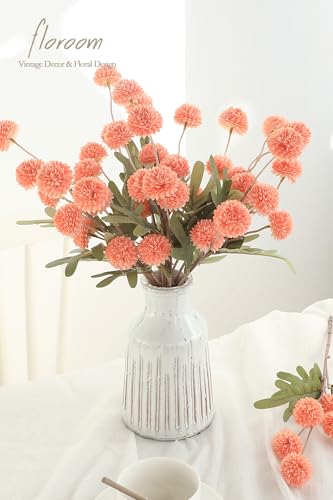 5pcs Coral Pink Faux Silk Mums Artificial Flowers (25 Count)