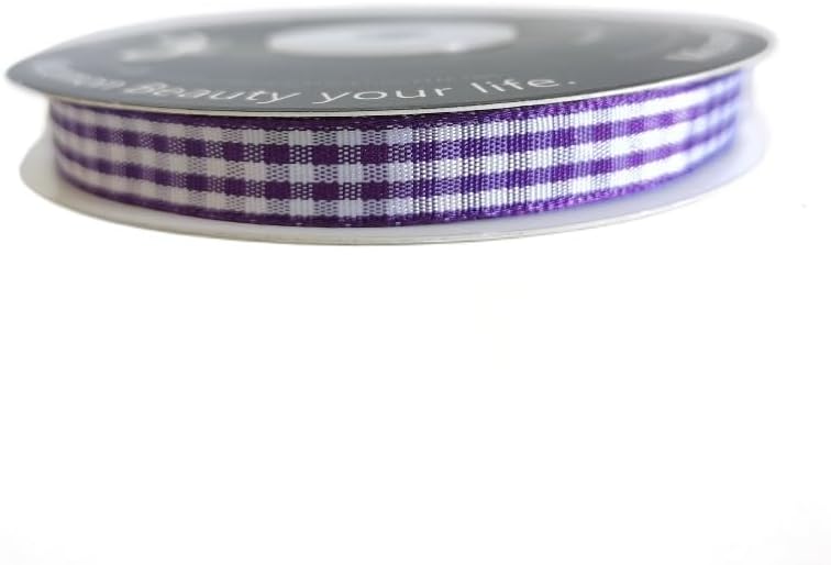 Micomon Dark Purple and White Woven Edge Plaid Ribbon 100% Polyester Gingham Ribbon 25 Yards Each Roll (3/8",Grape) - Crafty Corner