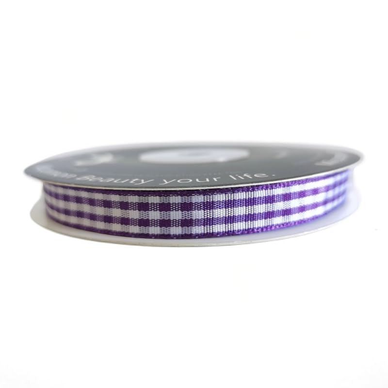 Dark Purple and White Woven Edge Plaid Ribbon 100% Polyester Gingham Ribbon 25 Yards Each Roll (75 Foot)