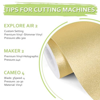 Gold Glitter Permanent Vinyl 12" x 5ft Roll