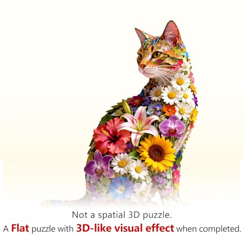 Floral cat Puzzles Adults Gifts Wooden 65 Pieces 8.5 * 6.9in (65 Count)