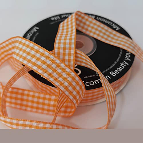 Orange Gingham Plaid Checked Ribbon 25 Yards Each Roll 100% Polyester