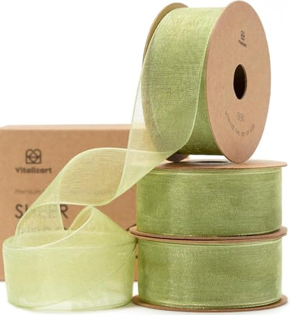 Sage Green Organza Ribbon 1" x 30 Yd Sheer Gift Wrapping Ribbon (90 Foot)