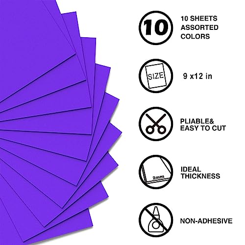 Purple Foam Sheets Crafts 9x12 Inch 2mm Eva Color Craft Foam Paper for Crafts Project Preschoolers Classroom Scrapbooking DIY Cosplay (10 Count)