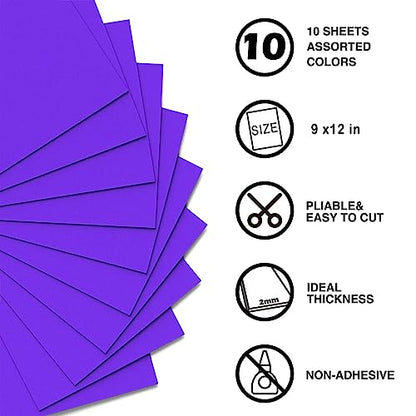 Purple Foam Sheets Crafts 9x12 Inch 2mm Eva Color Craft Foam Paper for Crafts Project Preschoolers Classroom Scrapbooking DIY Cosplay (10 Count)