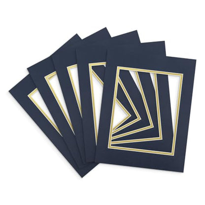 5 Pack Double mat 11x14 for 8x10 Photo Blue Over Gold