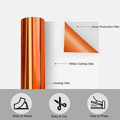 Orange Foil HTV Metallic Heat Transfer Vinyl Roll 12" x 6FT for All Cutter Machine