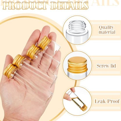 100 Pcs Small Clear Vials Spice Mini Jars with Lids Mini Glass Bottles with Screw Aluminum Metal Caps Tiny Jars Sample Containers for Powder Cream Cosmetic Jewelry Wedding (100 Count)