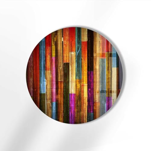 20''(50cm) Diameter Colorful Wood Pattern Round Glass Wall Art Tempered Glass Printing Wall Decor Large Wall Art Wall Hangings