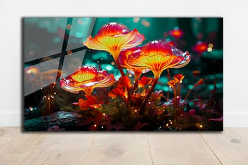 Fantastic Mushrooms Glass Wall Art Oil Painting for Living Room