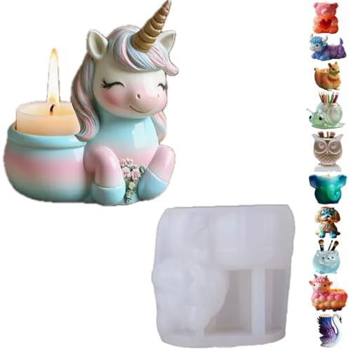 Animal Resin Molds Silicone 3D Cute Unicorn Epoxy Resin Jar Plaster Candle Holder Wax Molds for Candle Making