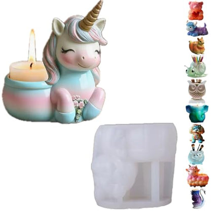Animal Resin Molds Silicone 3D Cute Unicorn Epoxy Resin Jar Plaster Candle Holder Wax Molds for Candle Making