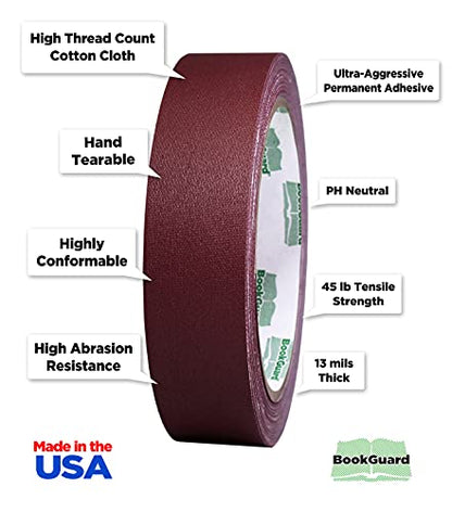 1 Inch Burgundy Book Repair Cloth Tape 15 Yard Roll