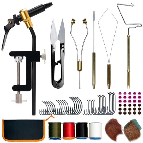 Fly Tying Kit Material Tools Kit Bobbin Fly Hooks Scissors Fly Beads Threader Needle Whip Finisher Fly Fishing Flies Starter Making Kit with Carry Bag