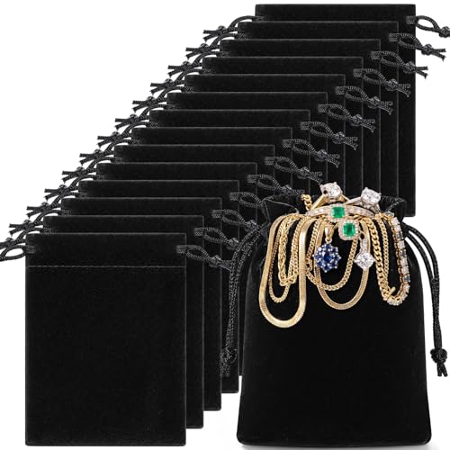 100 Pcs Black Velvet Drawstring Bags (100 Count)