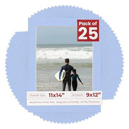 Pack of 25 Acid Free 11x14 Mats Bevel Cut for 9x12 Photos (25 Count)