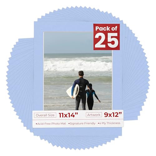Pack of 25 Acid Free 11x14 Mats Bevel Cut for 9x12 Photos (25 Count)
