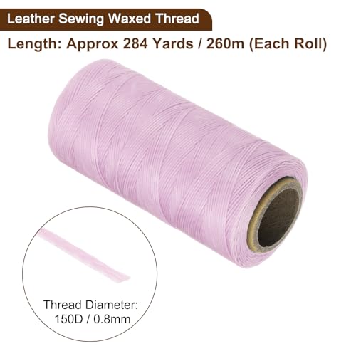 150D 0.8mm Flat Waxed Thread 284 Yards Polyester Leather Sewing Waxed String Hand Stitching Waxed Cord for Leather Stitching Sewing Bookbinding DIY Craft Purple Brown
