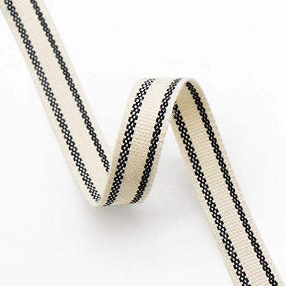 Ivory Cotton Black Stripes Ribbon 3 (30 Foot)