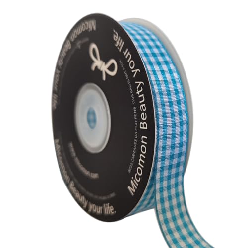 Vivid Blue and White Woven Edge Plaid Ribbon 100% Polyester Gingham Ribbon 25 Yards Each Roll (75 Foot)