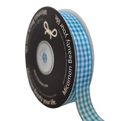 Vivid Blue and White Woven Edge Plaid Ribbon 100% Polyester Gingham Ribbon 25 Yards Each Roll (75 Foot)
