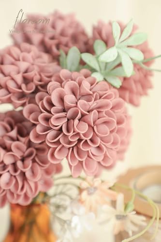 Artificial Dahlia Flowers 25pcs Real Looking Dusty Rose Foam Fake Roses with Stems for DIY Wedding Bouquets Bridal Shower Centerpieces Floral Arrangements Party Tables Home Decoration (25 Count)
