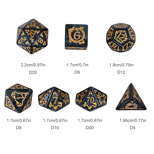 7 Die DND Dice Set Dragon Pattern Polyhedral Die with Leather Bag (7 Count)