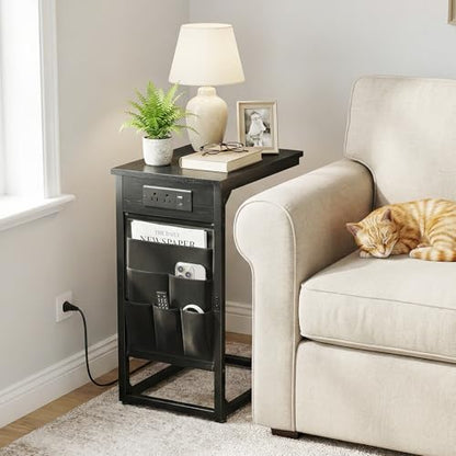 C Shaped End Table with Charging Station