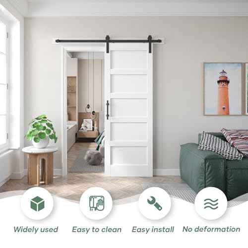 32inx80in White Barn Door and 5.5FT Sliding Barn Door Hardware Kit Included