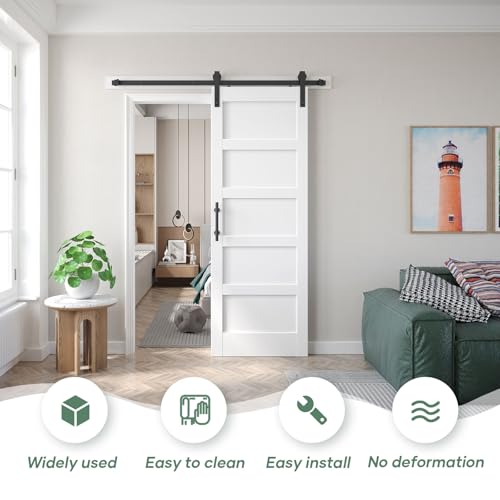 32inx80in White Barn Door and 5.5FT Sliding Barn Door Hardware Kit Included