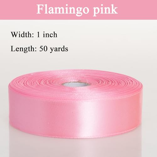 1 Inch Flamingo Pink Solid Satin Ribbon for Gift Wrapping