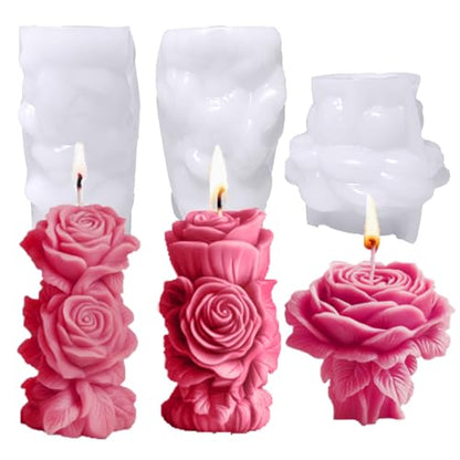 3PCS Large Rose Flower Candle Molds (3 Count)