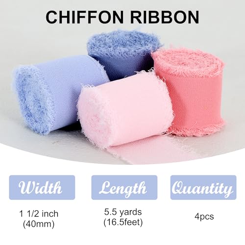 4 Rolls Pink & Blue Chiffon Ribbon 1 1