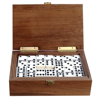 Alex Cramer Double 9 Dominoes Set for Adults with Spinners. Domino Set in Black Walnut Case. Holds 55
