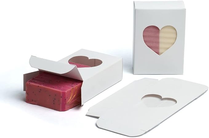 Heart Window Soap Boxes – White Recyclable Packaging for Handmade Soap, Elegant Artisan Packaging, Weddings, Parties, Craft Fair Favors – Made in USA – 2 3/4" x 3 13/16" x 1 4/16" - 50 Pack