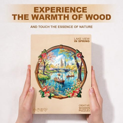 Lake View in Spring Puzzles Adults Gifts for Women Men Wooden 100 Pieces 8.5 * 8.5in