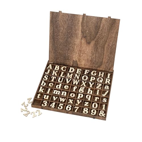 706 Pieces 1 Inch Wood Alphabet Letters Wooden Numbers Mini Capital & Lowercse Letters with Rustic Storage Box for Home Decor Spelling Education Homemade Crafts Party Gifts (706 Count)