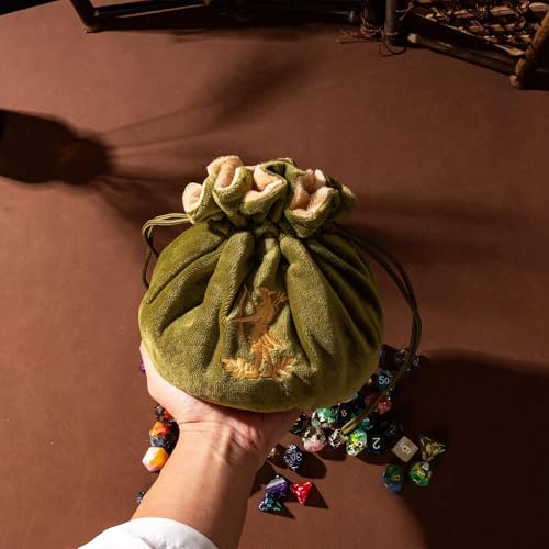 Large DND Dice Bag with Pocket Olive Green Storage Bag for D&D Games