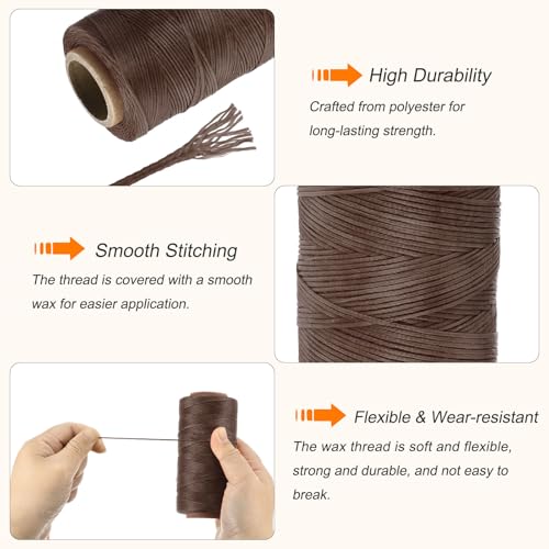 Waxed Thread 197 Yard 1mm 210D Flat Wax Thread Polyester Waxed String for Leather Sewing Hand Weaving Book Binding Home Decoration