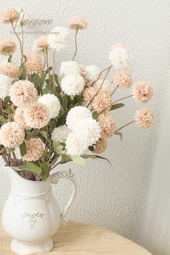 9pcs Beige Ivory Mix Faux Silk Mums Artificial Flowers (9 Count)