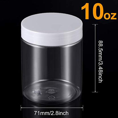 12 Pack 10 oz Plastic Container Jars with Lids Round Clear Travel Cosmetic Container Jars for Toiletries (120 Count)