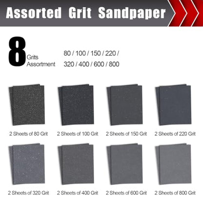16 Pack Wet Dry Sand Paper Assortment