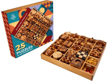 25 in 1 Wooden Brain Teaser Puzzles for Adults and Teens Interlocking 3D Mini Wood Mind Games Hand and Mind Puzzle Teasers Assembly & Disentanglement Set Toys Coffee Table Games Gift