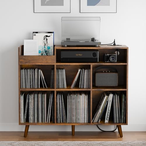 Large Record Player Stand with Vinyl Storage Cabinet