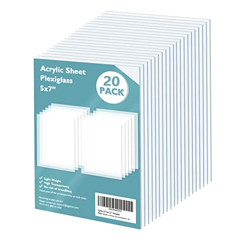 Plexiglass Sheets Acrylic Sheets 20 Pack of 5x7’’ 0.04 Thick Clear Plastic Cast Transparent Plexi Glass for Crafting Projects (20 Count)