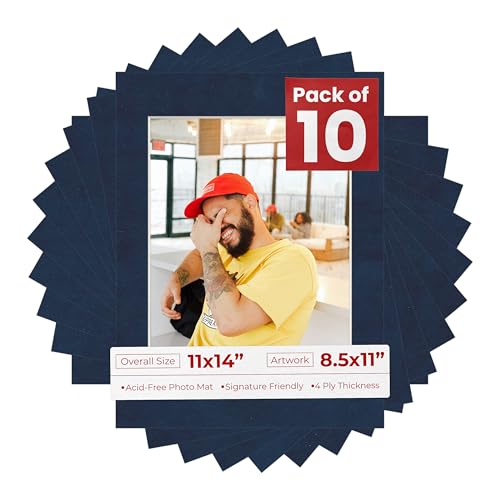 Pack of Ten Acid Free 11x14 Mats Bevel Cut for 8.5x11 Photos (10 Count)