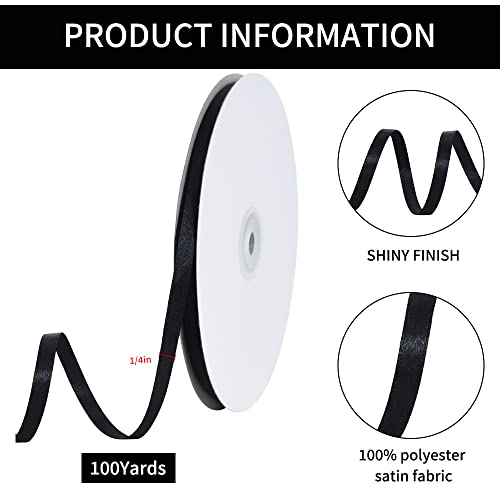 100 Yards 1 4 Inch Black Satin Ribbon Thin Gift Wrapping Ribbon (300 Foot)